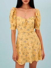 New Reformation Lillet Floral Mini Dress Felicity Yellow 10 $218