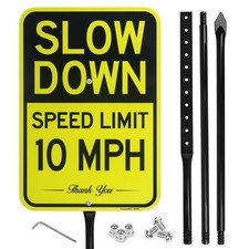 Large Slow Down Speed Limit 10 MPH Sign 54 Metal Stake 17 x 12 Aluminum