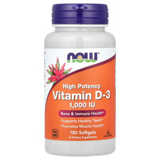 NOW Foods Vitamin D-3 High Potency 1000 IU 180 Softgels