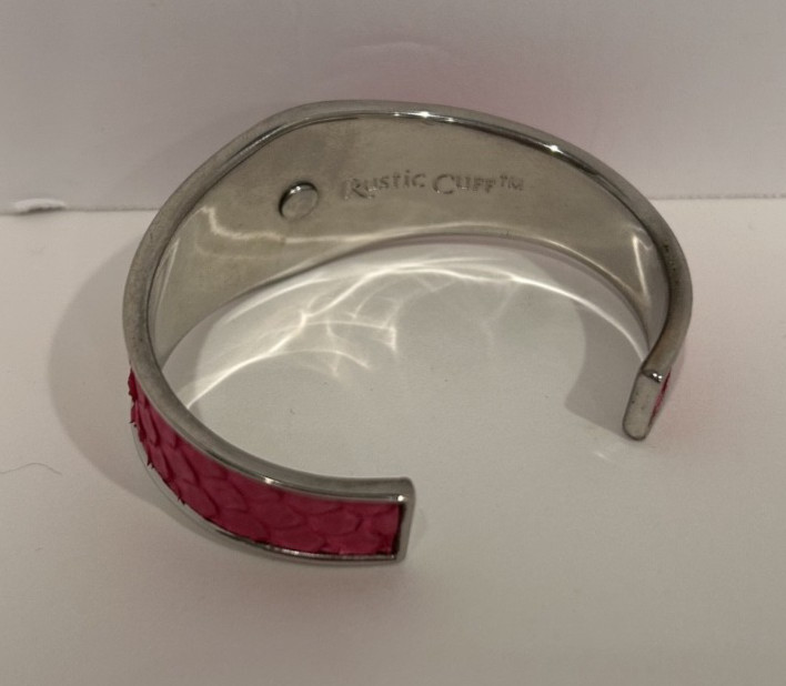 Rustic Cuff Silver Tone Monique Python Hot Pink B… - image 4