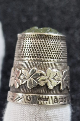Sterling Silver Thimble with green STONE size 6 Joseph Cook Son 1903 BIRMINGHAM