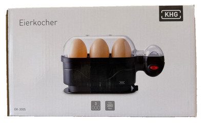 Eierkocher 1 - 3 Eier Schwarz Aluminium Heizplatte Messbecher Alarm 380W KHG