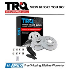 TRQ Front Posi Metallic Brake Pad Performance Drilled Slotted Rotor for GM
