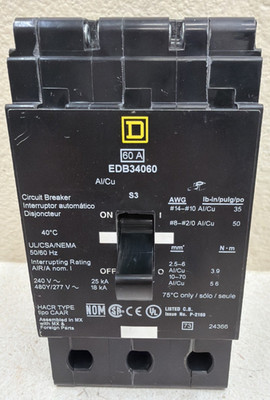 Square D EDB34060 60 Amp 3 Pole 277/480V Circuit Breaker