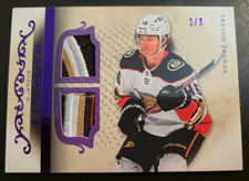 TREVOR ZEGRAS 2021-22 UD ARTIFACTS DUAL GAME USED ROOKIE JERSEY /6 RC SP 5 COLOR