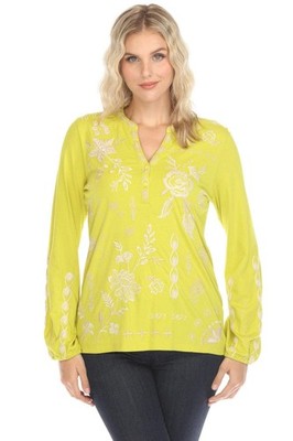 Johnny Was JWLA Laura Bishop Sleeve Henley Tee J19824-E *