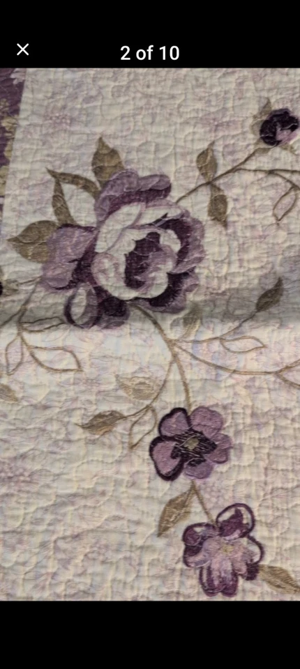 Colcha de flores 90x92" cor roxa e creme com fronha de travesseiro duplo - Imagem 3 de 4