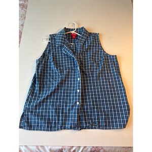 Venezia Jeans Women 18/20 Plaid Vest Western Rodeo Cowgirl Country Cottage Blue