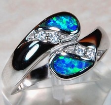 Australian Opal Inlay White Topaz 925 Solid Sterling Silver Ring Sz 7 TD8