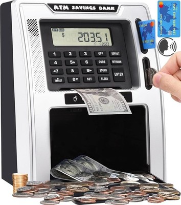 Talking ATM Piggy Bank with Dual Debit Cards Power-Off Memory Auto-Opening