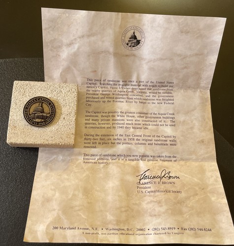 1793-1960 Historic Sandstone Paperweight United States Capital Building w/ COA