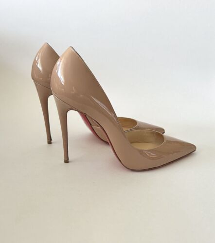 Auth CHRISTIAN LOUBOUTIN Beige Patent Leather Iriza Pumps Size 39.5 - Picture 5 of 11