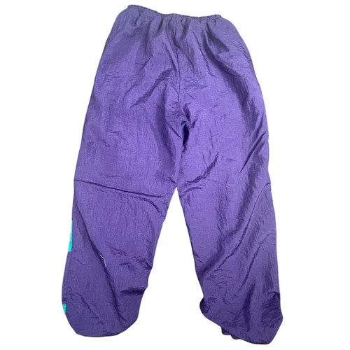 VTG 80s 90s Lined Windbreaker Pants Size M Purple Green Nylon Joggers Skater - Picture 8 of 10