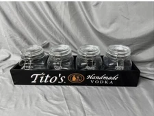 Tito’s Vodka Wooden Bar Caddy Condiment Holders Mason 4 Jars Double Sided NEW