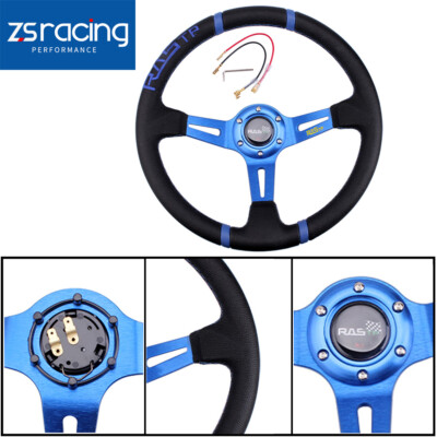 14'' Aluminum Blue RASTP Deep Dish Drifting Sport Steering Wheel Racing Car US