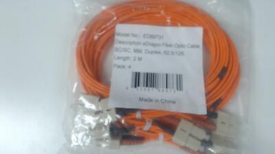 Pack of 4: 2 Meter SC / SC Multimode Duplex 62.5/125 Fiber Optic Cables