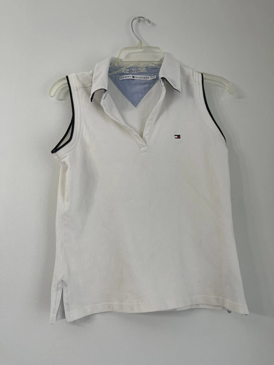 Tommy Hilfiger Polo Shirt Sleeveless Women Top Size M White