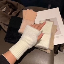 Soft Fleece Knit Fingerless Gloves Warm Winter Half Finger Gloves Men Women