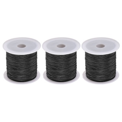 3Rollen Nylon Perle Faden Knoten Schnur 0.6mm 50Yards Satinschnüren,Schwarz