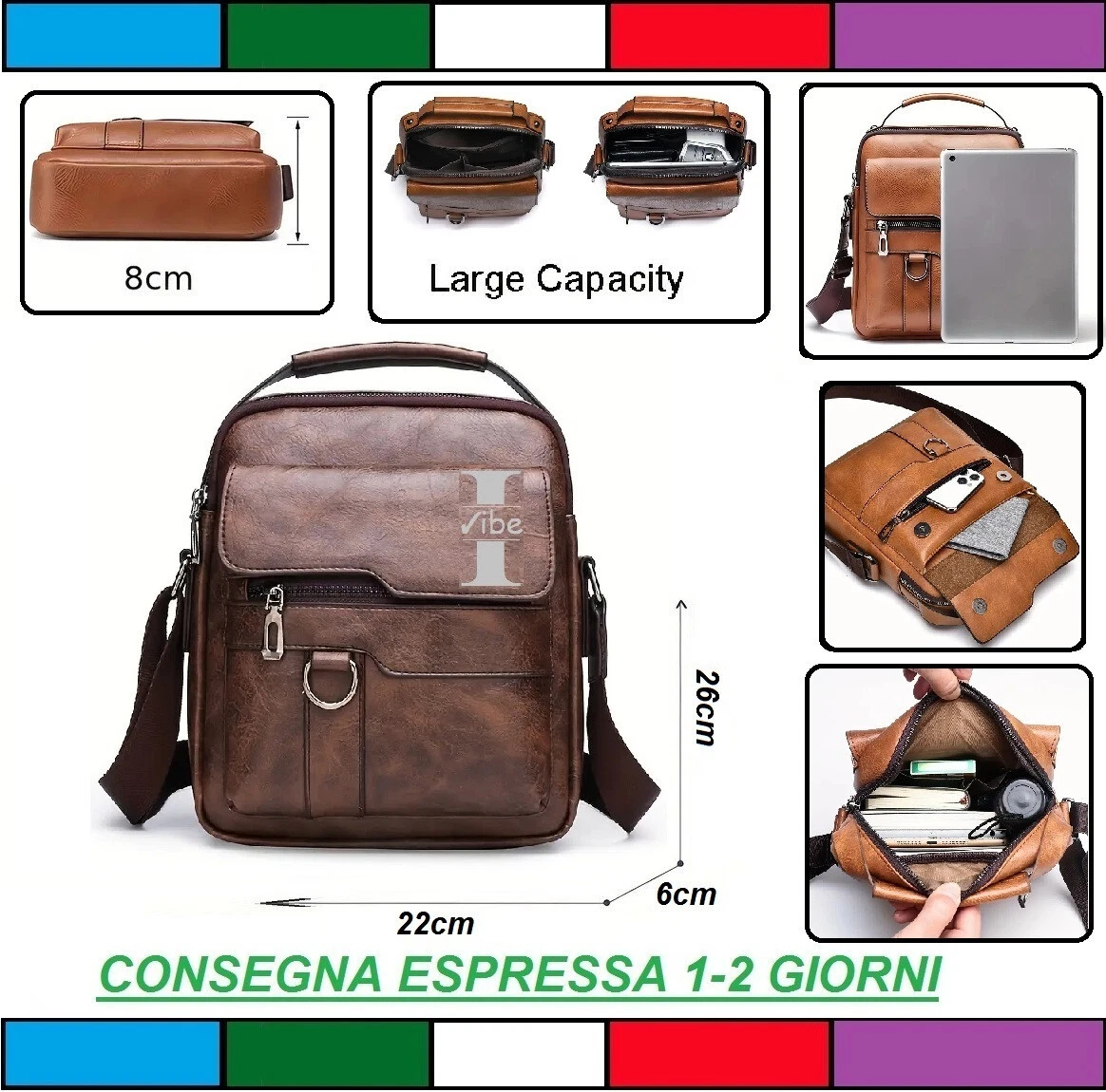 Borsa A Tracolla Uomo In Pelle Vintage - Borsa Da Viaggio E Lavoro Con Tracolla Regolabile, Multitasca, Regalo Per Lui