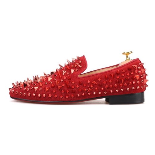 Men FERUCCI Red Spikes Slippers Loafers Flats Red Crystal Rivet Wedding Prom - Picture 4 of 8