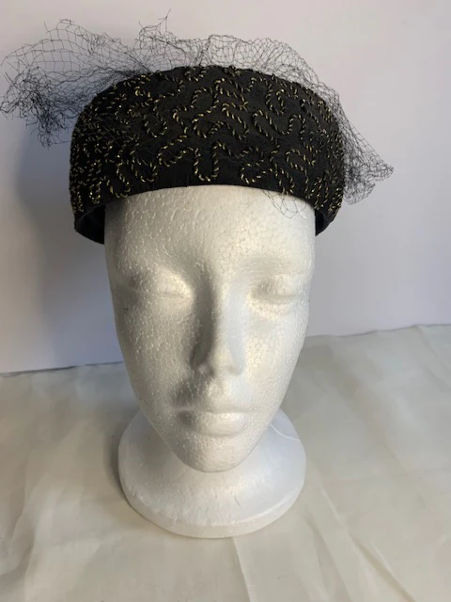 Vintage Black hat with gold & bead accents | eBay display picture 3