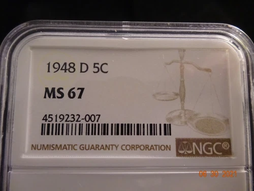 1948-D Jefferson Nickel, NGC MS67 - COLOR