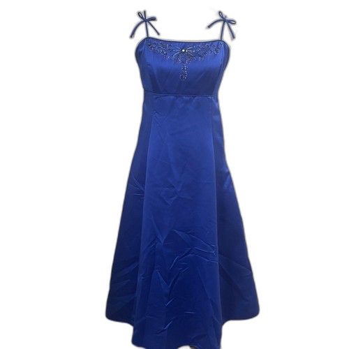 Vtg 80s Royal Blue Sequin A-Line Midi Dress, Tulle Alfred Angelo 16 Party Formal - Picture 2 of 16