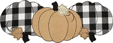 Burlap and Check Pumpkin Centerpiece Table Runner, 13" X 36", Black and White