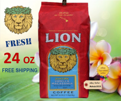 24oz / 1.5lb Lion VANILLA MACADAMIA Nut Coffee Ground Kamaaina's Favorite