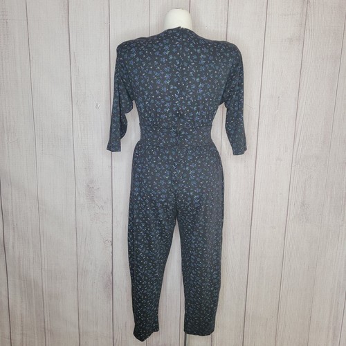 Vintage Paquette Too Volup 80's 90's Blue Floral Jumpsuit Womens Size 14 - Picture 6 of 12