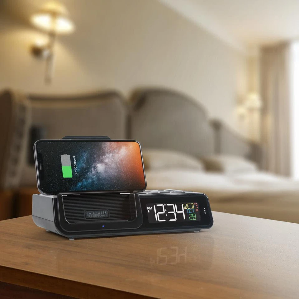Alarm Clock Docking Station Black Wattz 2.0 Projection 10-Watt Wireless Charging - Image 2 of 4