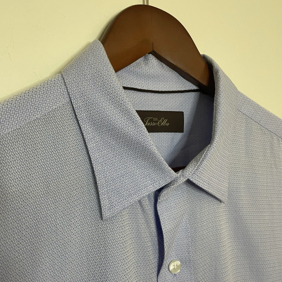 Camisa de vestir con botones para hombre TASSO ELBA manga larga azul blanco mini cuadros talla XL Foto 3 de 4