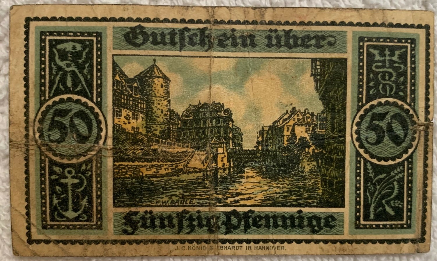 German note 50 Penny VF Funfzig Pfennigen 1921 Post WWI Era Vintage ...