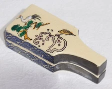 Japanese Vintage Incense Container Kogo Battledore Shaped Pottery Tea Ceremony