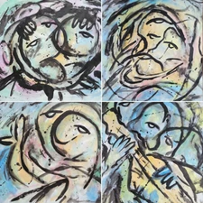 4 Love Story Abstract Painting Flowers Love Watercolor Acrylic 11x14 Artwork Art