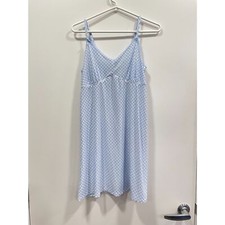 Rene Rofe Sleep EUC Cami Slip Dress Lingerie Blue White Gingham Bow Size L Y2K