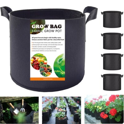 5 Pk Plant Grow Bags Fabric Pot Nursery Soil Bag with Handles Thickened Nonwoven