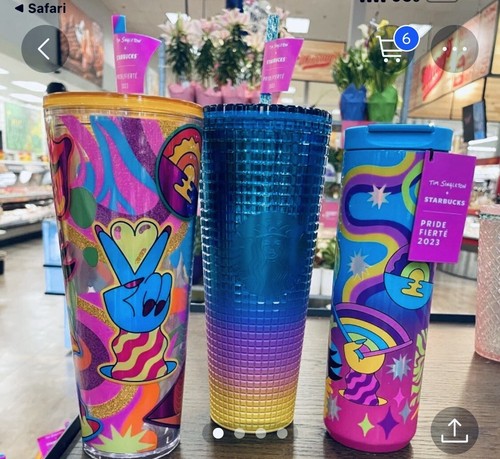 Starbucks Tim Singleton Pride Cup Rainbow Iridescent Hot Cold Tumbler 3pcSet NWT - Picture 2 of 14