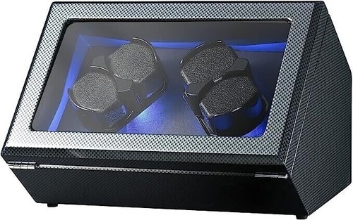 Carbon Fiber Automatic Watch Winder, 4 Watches, 4 Modes, LED Light, MABUCHI