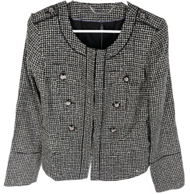 White House Black Market Tweed Jacket Women s 10 Black Career Blazer NEW