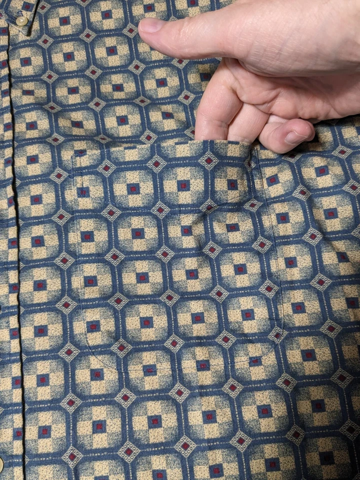 Винтажная хлопковая рубашка с коротким рукавом на пуговицах Supreme размер XL синий красный Geo б/у в отличном состоянии - Изображение 4 из 4