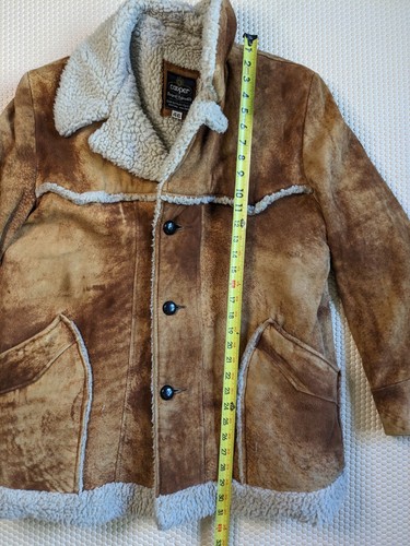 VTG Cooper Jacket Mens 46 Camel Brown Suede Leather Rancher 70s Sherpa - Picture 11 of 15