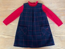 Girls Mothercare Red Jumper & Navy Check Pinafore Dress Set Outfit 9-12 Months