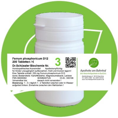 Schüßler - Salz 3 Ferrum phos.  D12 glutenfrei 200 Tabletten PZN 08000092