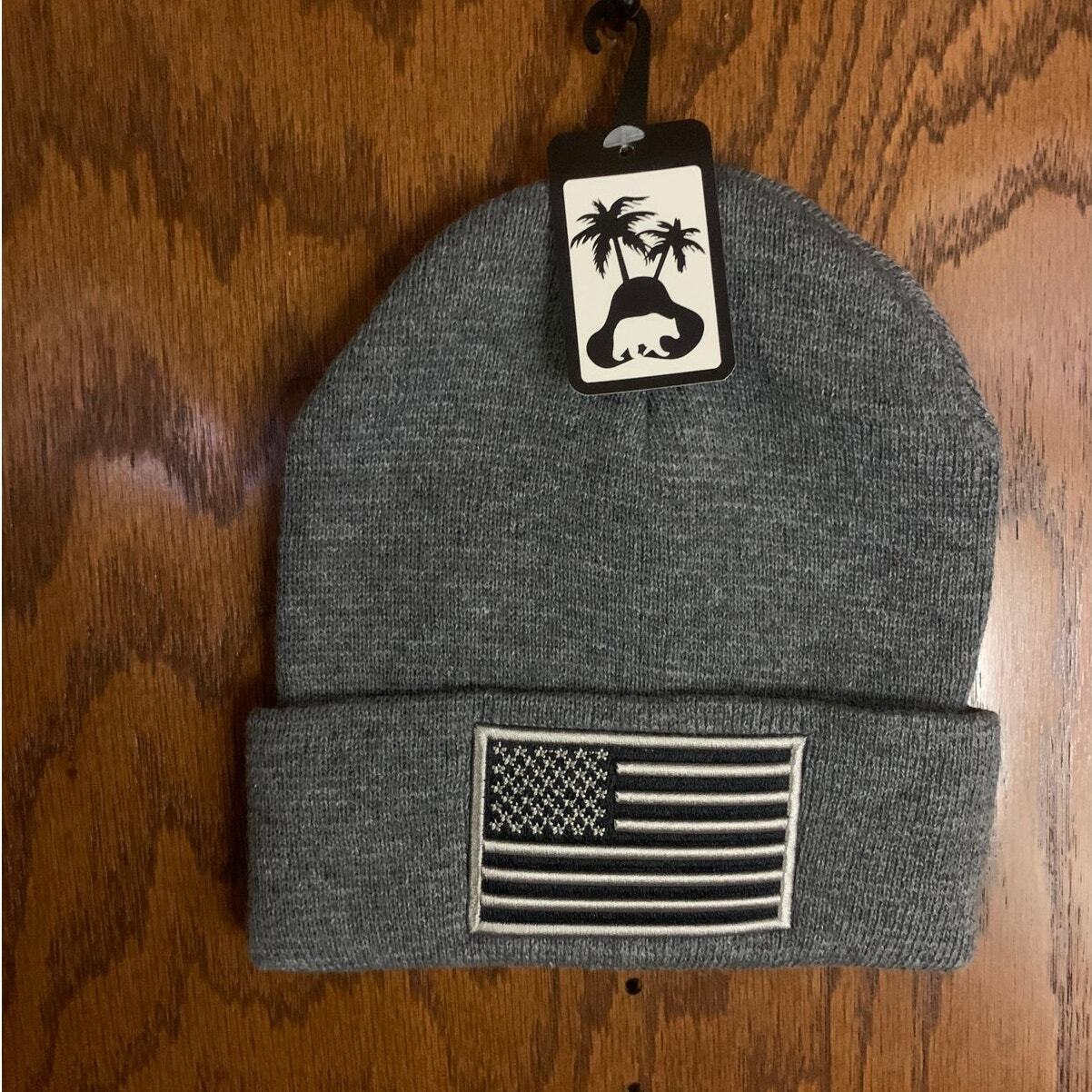 Grey Knitted Flag Beanie for Men and Women-image