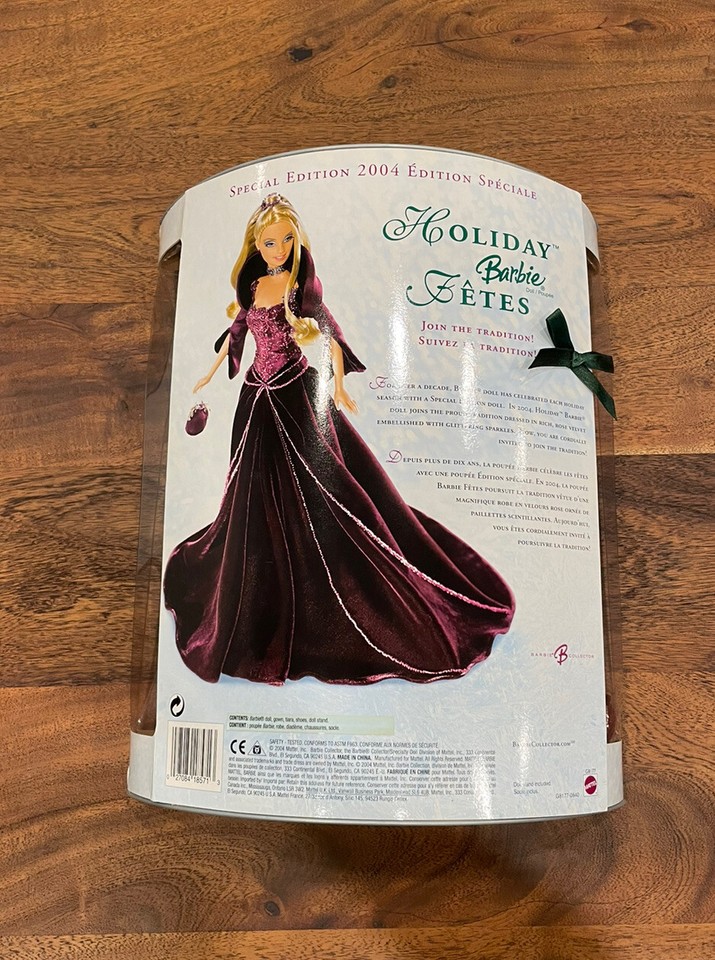 2004-special-edition-holiday-barbie-rare-burgundy-dress-new-in-box-ebay