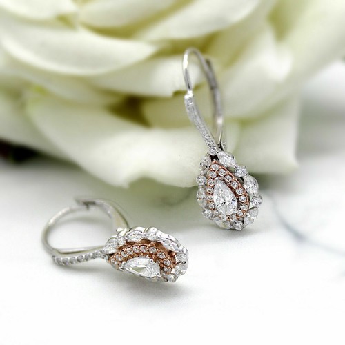 2.50 Ct Pear Cut Simulated Diamond Wedding Hoop Earrings 14K Two-Tone Gold Over - Picture 2 of 6