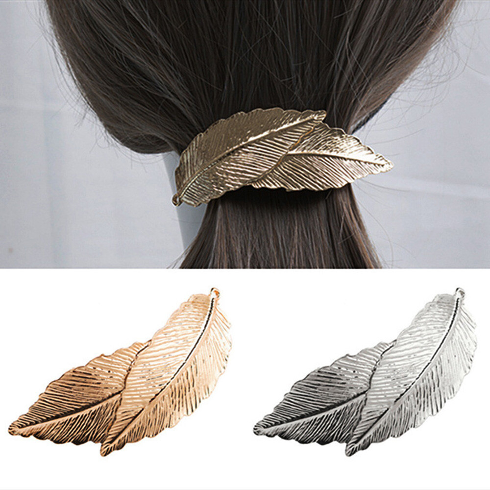 Vintage Hair Clip Feather Leaf Shape Hair accessory 2pcs Leaf Design Hair Clip Metal Feather Leaf Hair Clips  main image 4