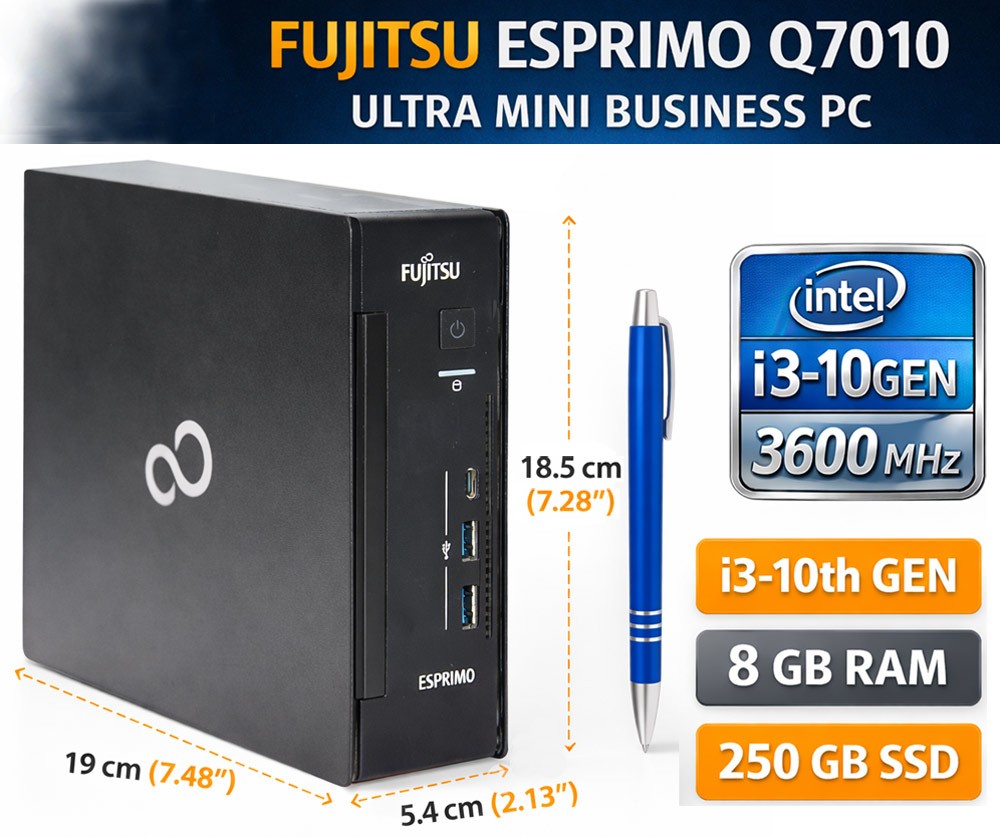 Mini Computer I3-10Gen 8GB DDR4 250 GB WITH 2 SSD Usb-C RS-232 Windows 11